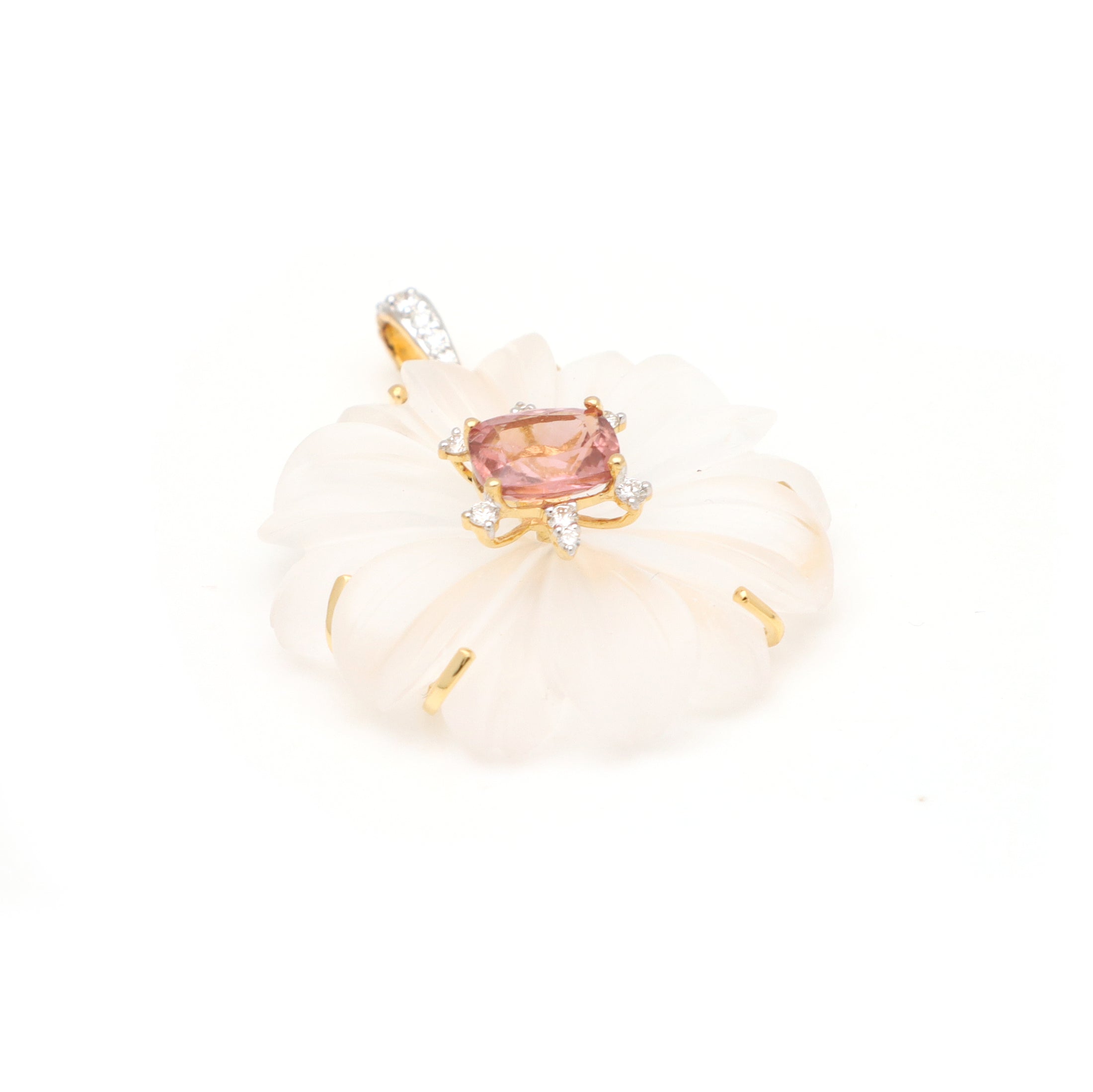 Natural Crystal Carving and Tourmaline 18K gold pendant close-up detail - NFJSD-1725