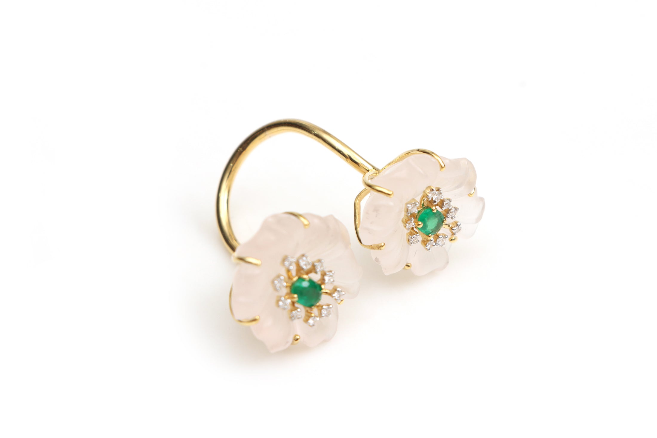 Natural Crystal Carving and Emerald 14K gold ring front view - NFJSD-1367