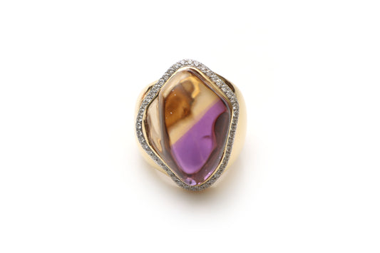 Natural Ametrine Organic Tumble 14K gold ring front view - NFJSD-1157