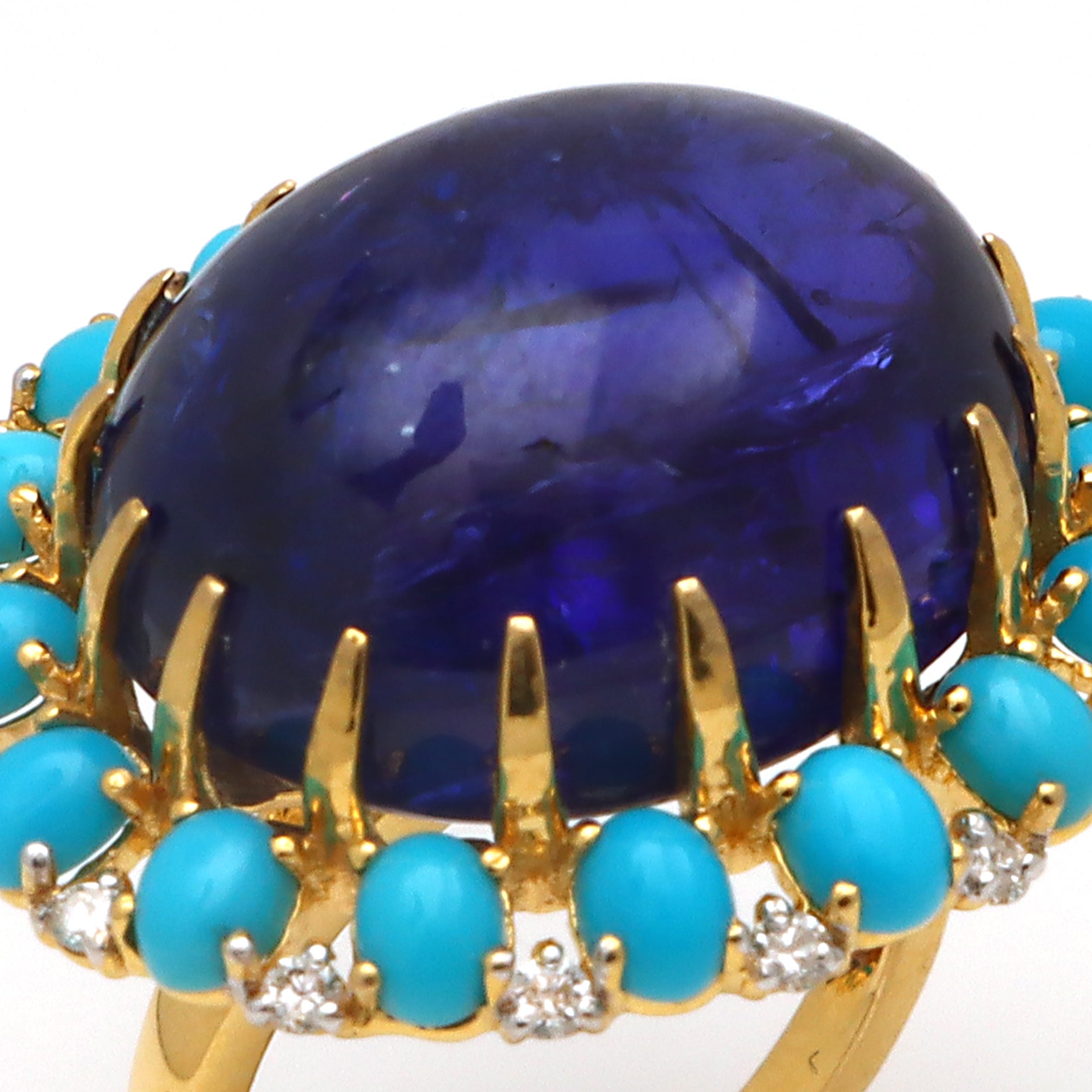 Natural Turquoise and Tanzanite 18K gold ring back view - NFJSD-1618