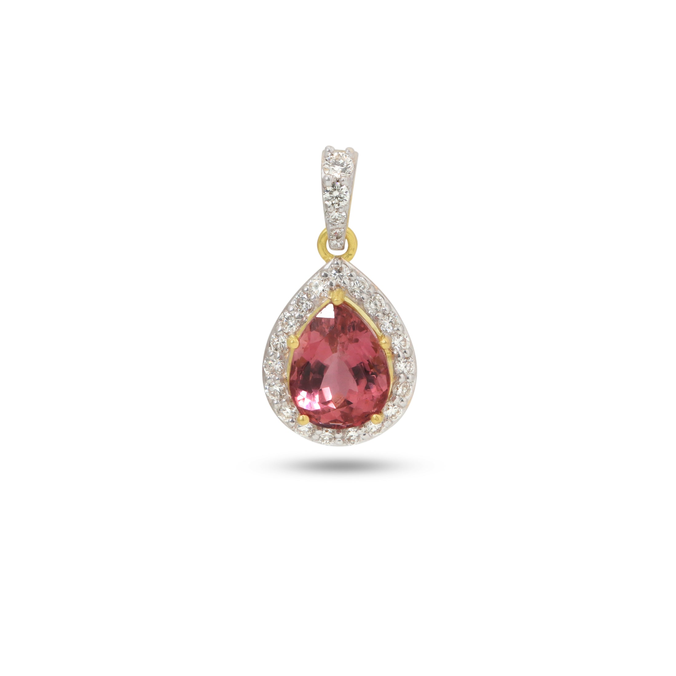 Natural Pink Tourmaline 18K gold pendant front view - NFJSD-1917