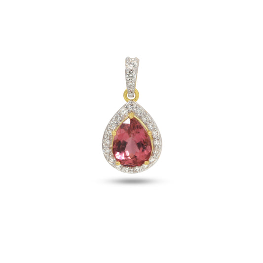 Natural Pink Tourmaline 18K gold pendant front view - NFJSD-1917