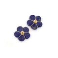 Load image into Gallery viewer, Natural Yellow Tourmaline and Lapis Carving Flower 14K gold earrings back view - NFJSD-1208
