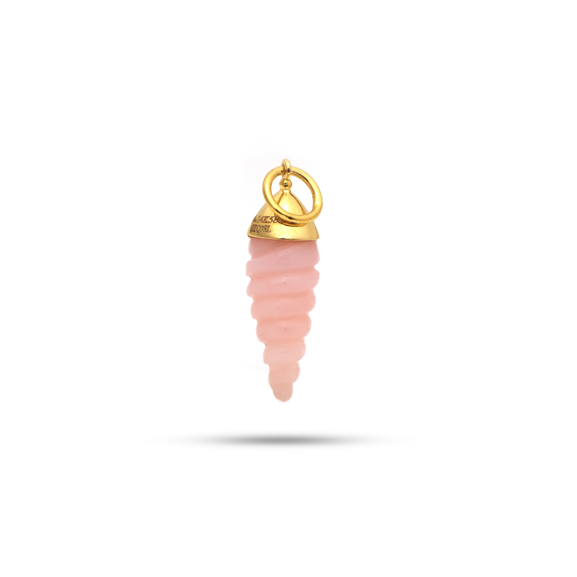 Natural Pink Opal Carving Spiral Shall 14K gold charm back view - NFJSD-1339