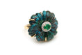 Load image into Gallery viewer, Natural Emerald Oval Cut and Chrysocolla Carving Flower 14K gold ring front view - NFJSD-1267
