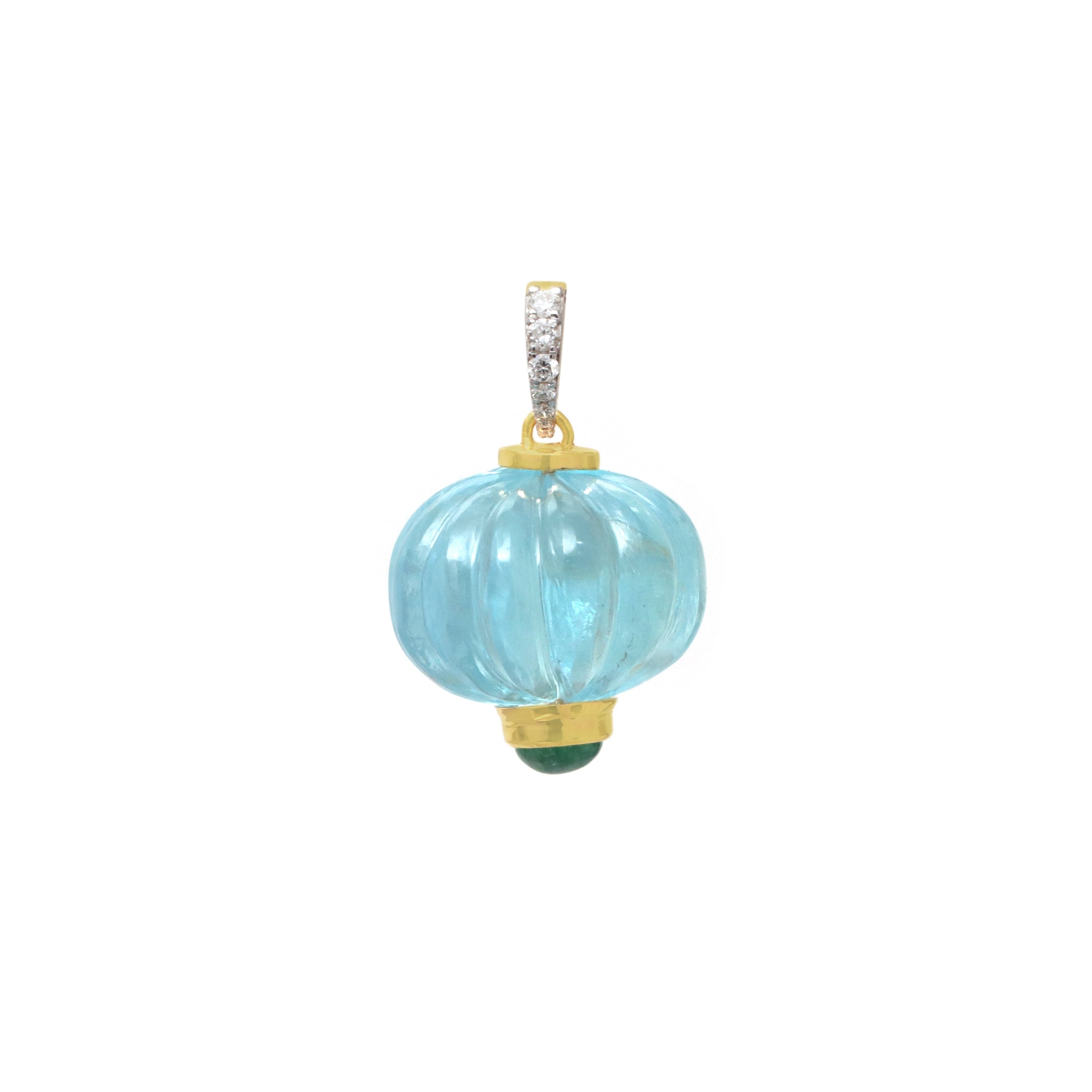 Natural Aqua and Emerald 18K gold pendant back view - NFJSD-1779