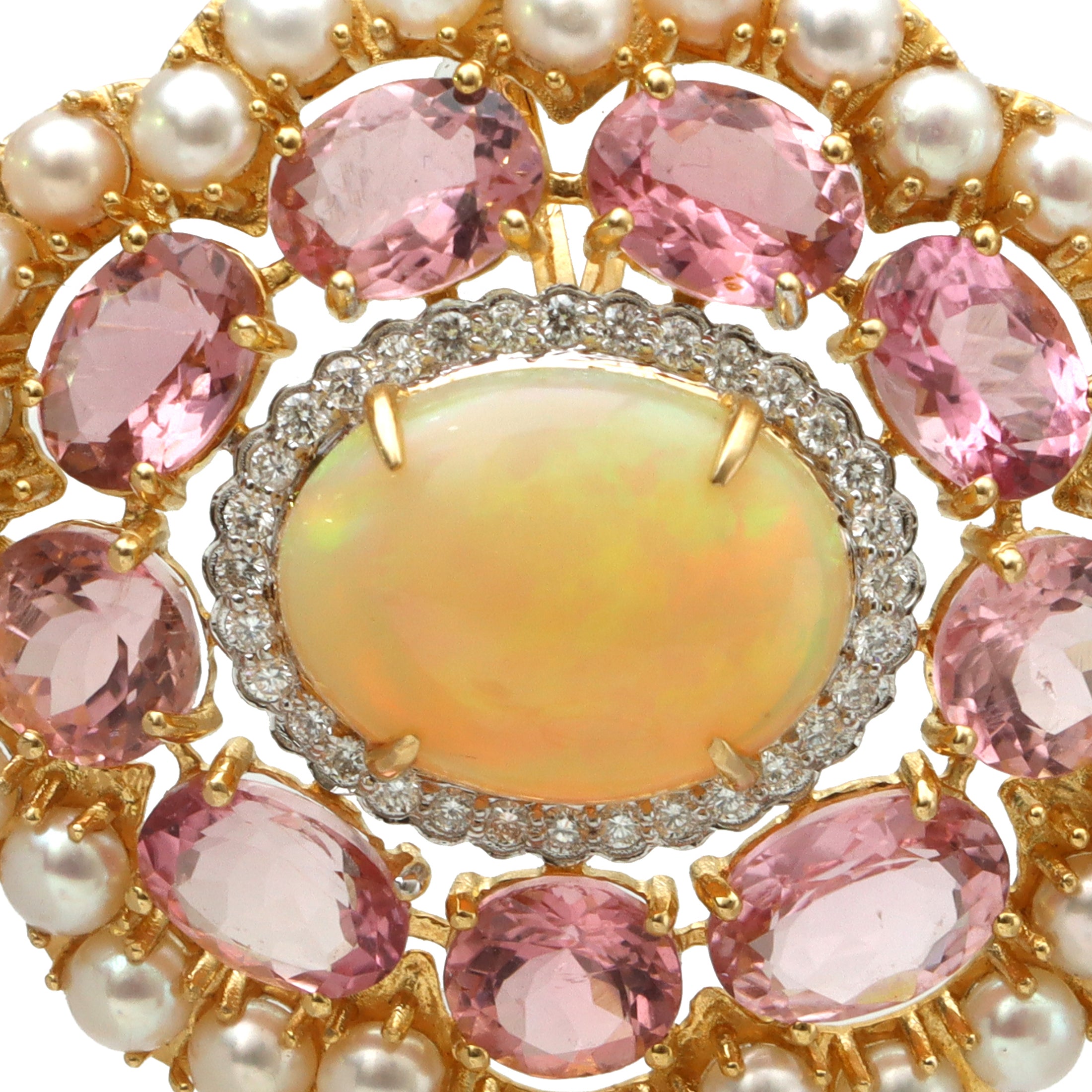 Natural Opal and Tourmaline 18K gold pendant top view - NFJSD-1675