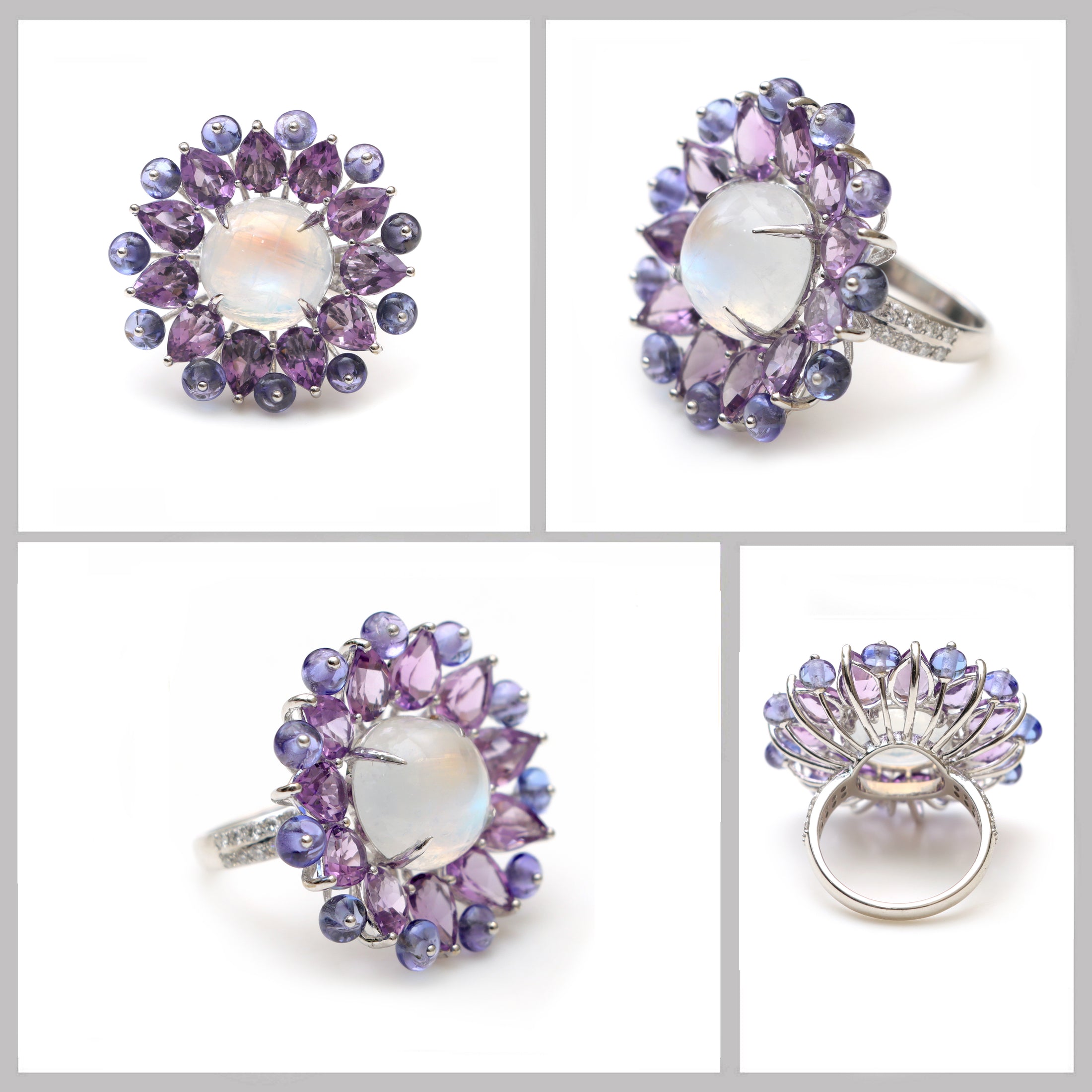 Natural Morgant and Tanzanite 18K gold ring side angle - NFJSD-1822