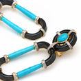 Load image into Gallery viewer, Natural Black Onyx and Turquoise 18K gold earrings side angle - NFJSD-1762
