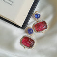 Load image into Gallery viewer, Natural Tourmaline and Tanzanite 18K gold earrings side angle - NFJSD-1667
