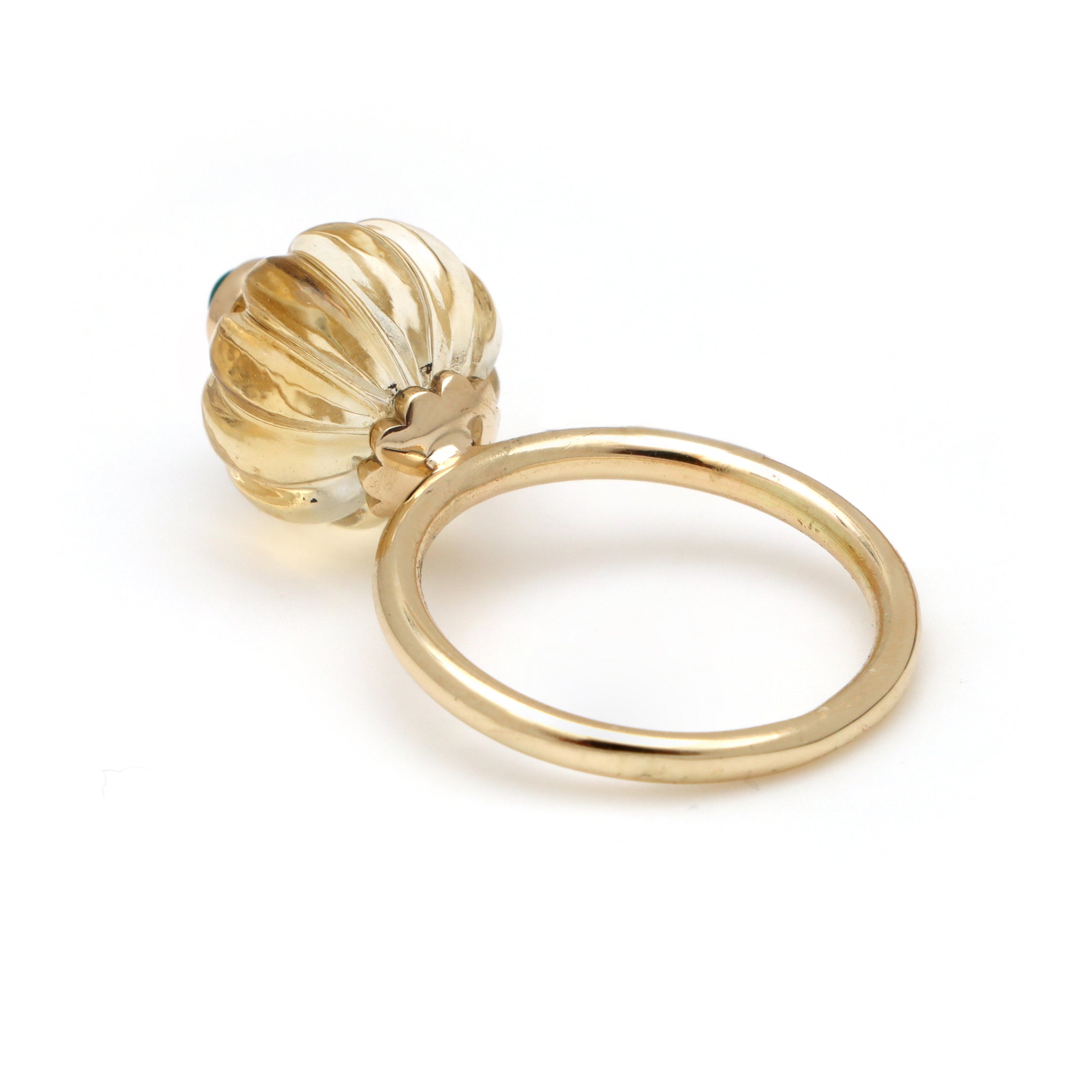 Natural Citrine and Emerald 14K gold ring top view - NFJSD-1683