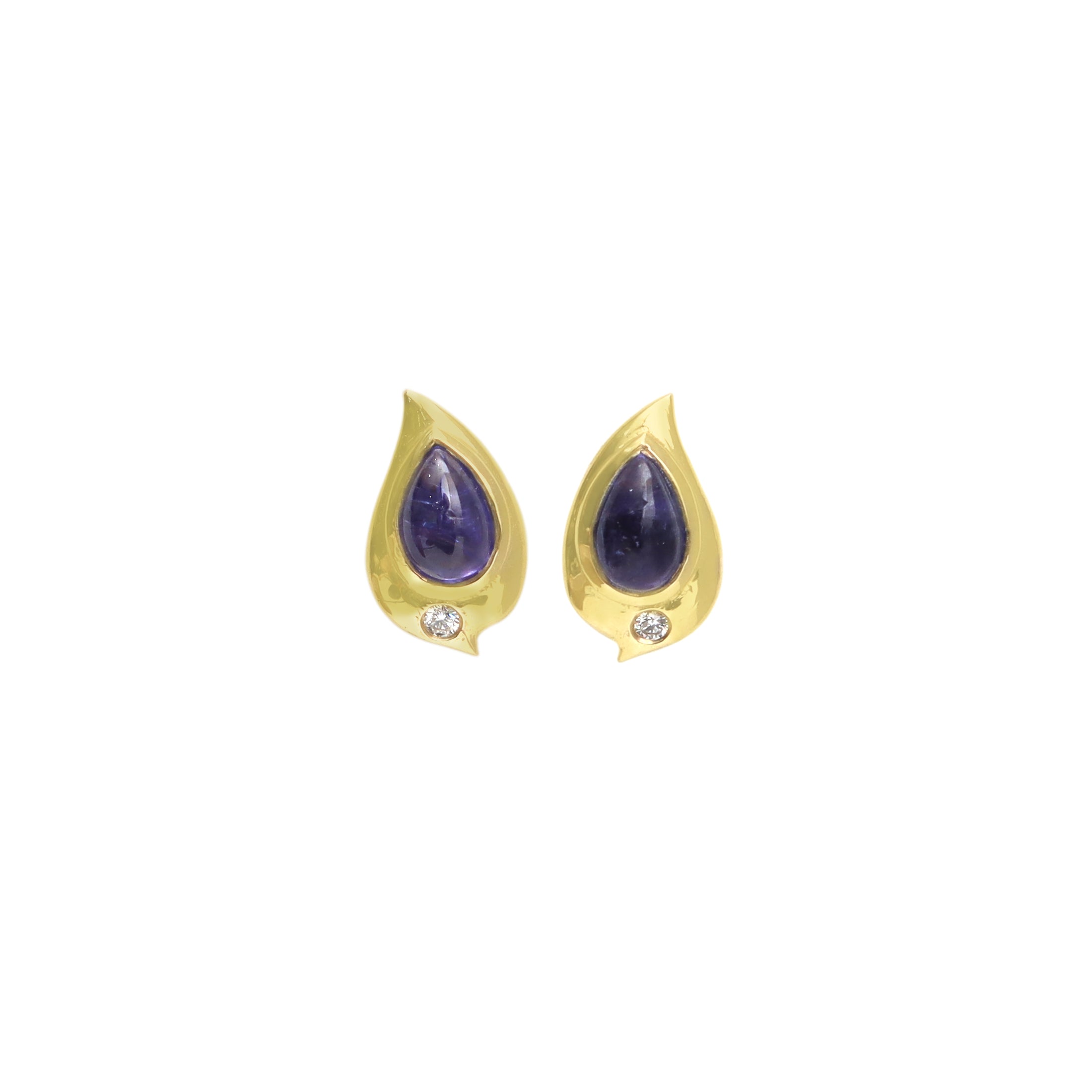 Natural Tanzanite 14K gold earrings front view - NFJSD-1989