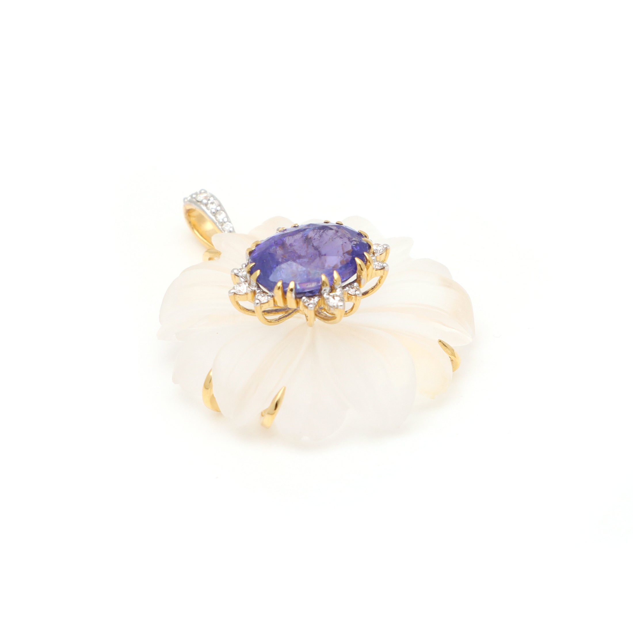 Natural Crystal Carving and Tanzanite 18K gold pendant top view - NFJSD-1716