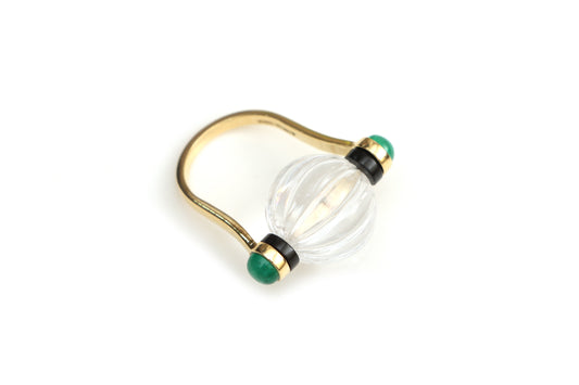 Natural Black Onyx and Crystal 18K gold ring front view - NFJSD-1420