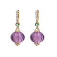 Load image into Gallery viewer, Natural Amethyst and Emerald 18K gold earrings front view - NFJSD-1601
