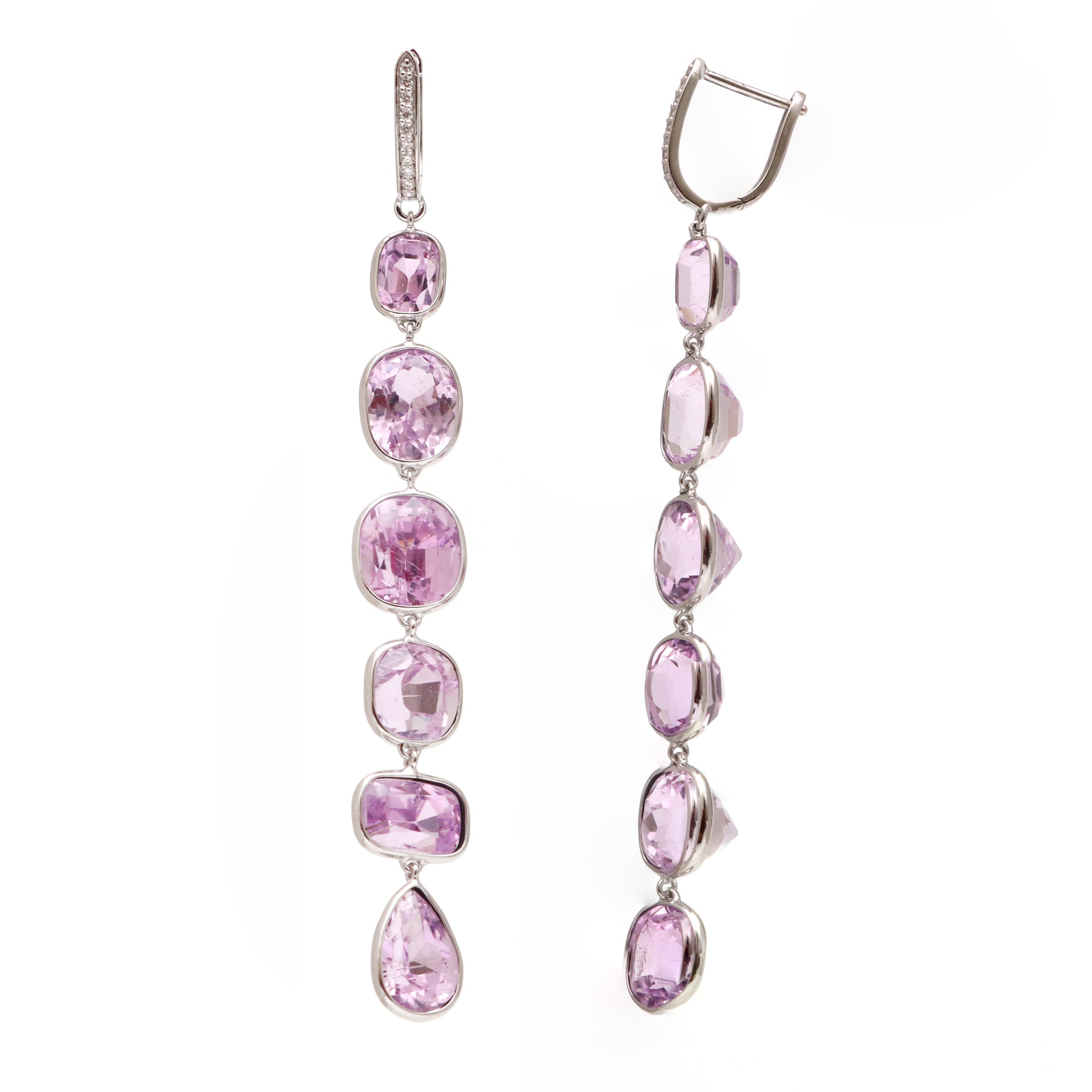 Natural Kunzite 18K gold earrings top view - NFJSD-1663