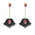Load image into Gallery viewer, Natural Tourmaline Oval Cut and Black onyx Flower 14K gold earrings close-up detail - NFJSD-1038

