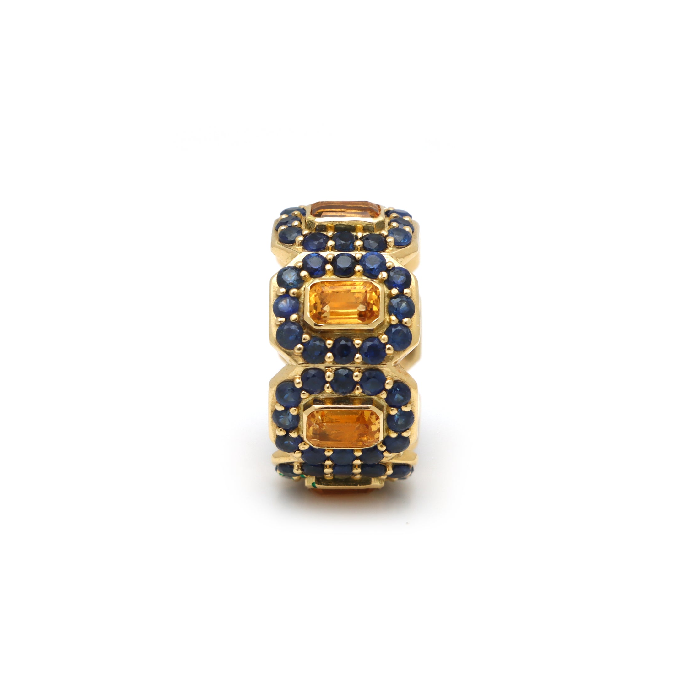 Natural Citrine and Blue Sapphire 18K gold ring top view - NFJSD-1671