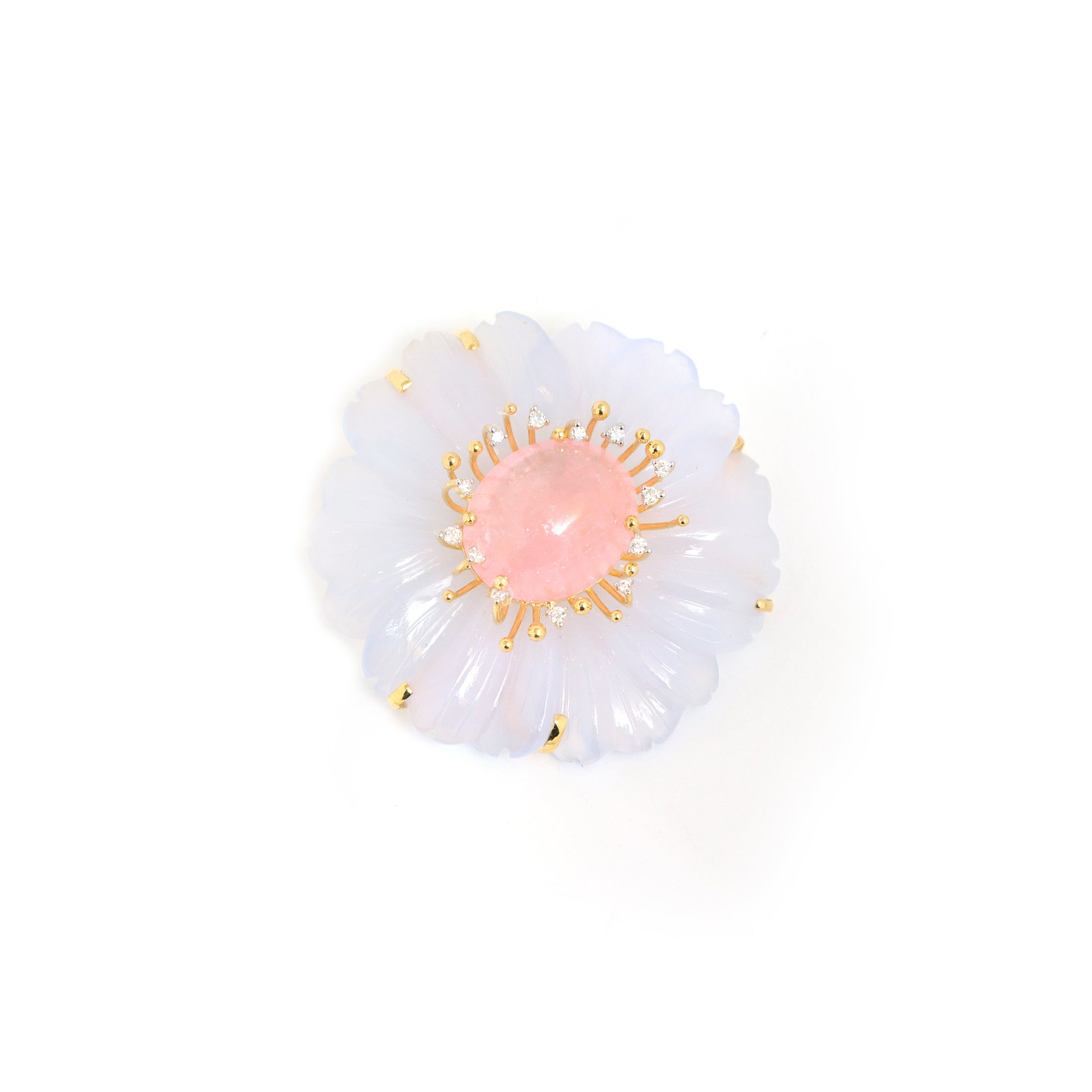Natural Blue Chalcedony and Tourmaline 14K gold pendant back view - NFJSD-1816