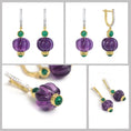 Load image into Gallery viewer, Natural Amethyst and Emerald 14K gold earrings side angle - NFJSD-1830
