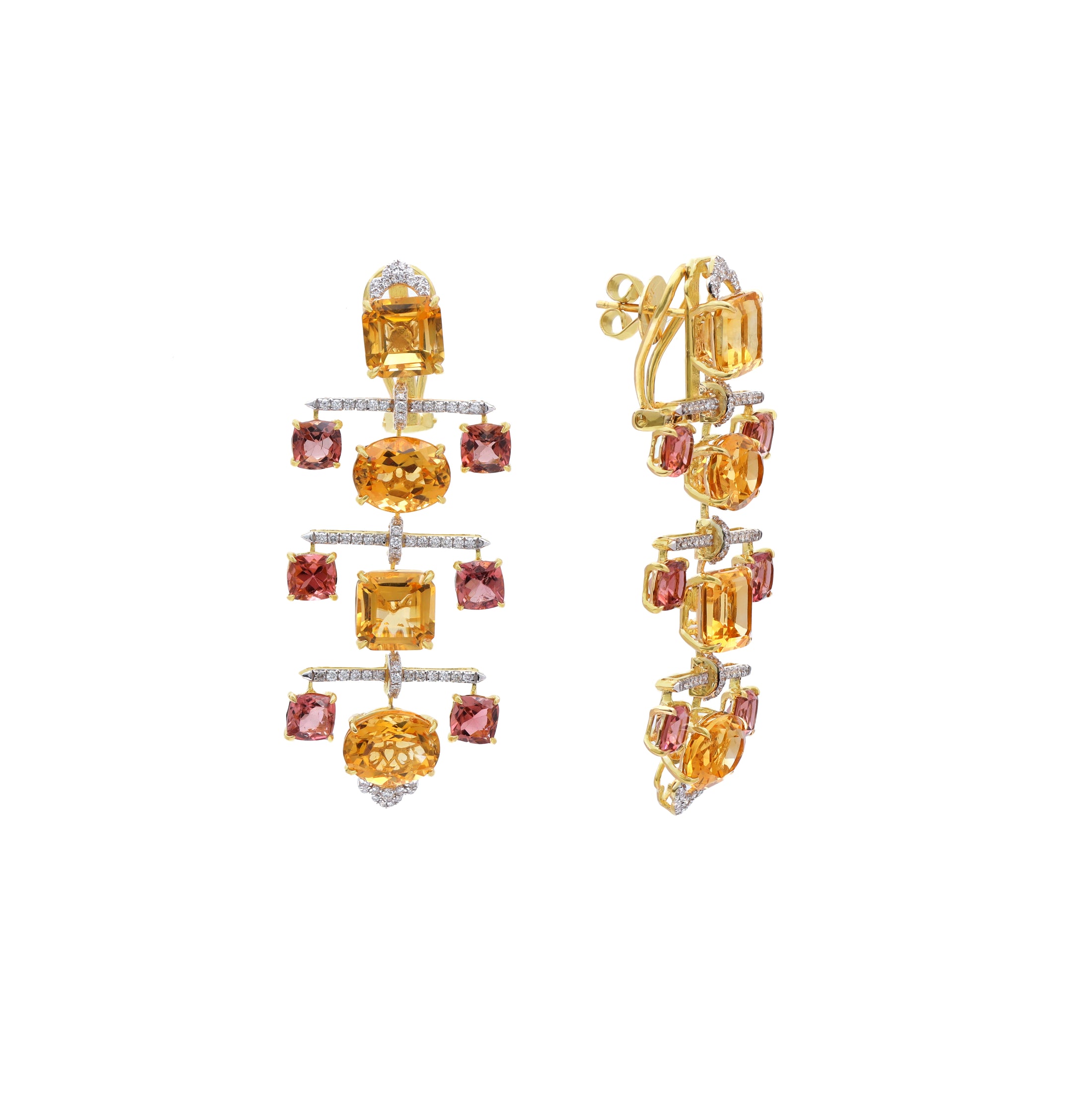 Natural Citrine and Tourmaline 18K gold earrings lifestyle shot - NFJSD-1800