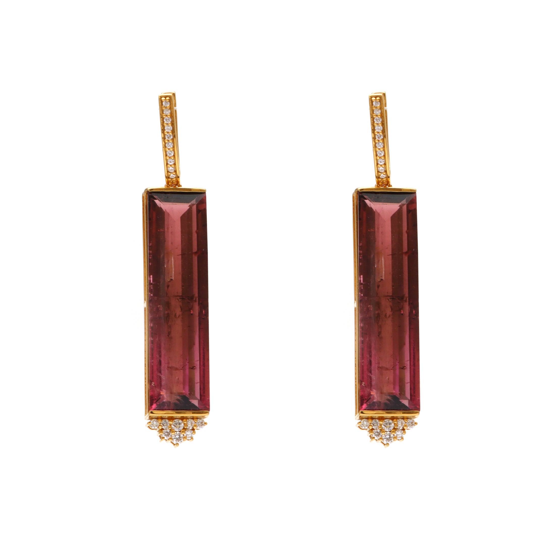 Natural Pink Tourmaline 18K gold earrings back view - NFJSD-1619