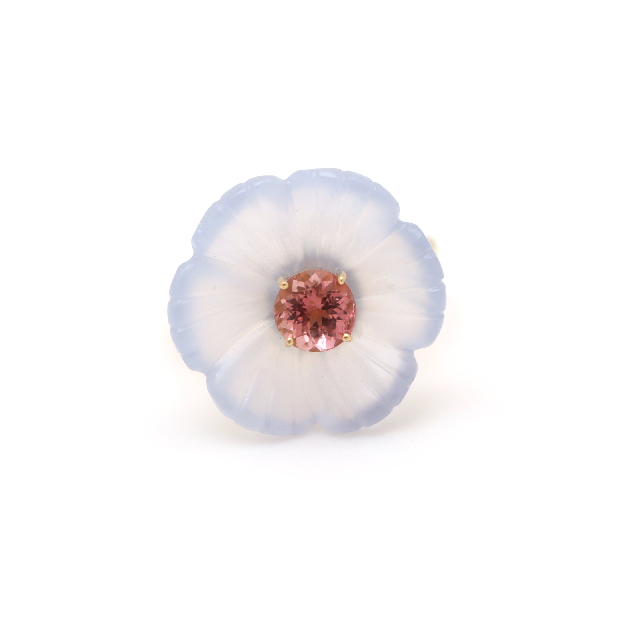 Natural Crystal Quartz Carving and Pink Tourmaline 14K gold ring top view - NFJSD-1564