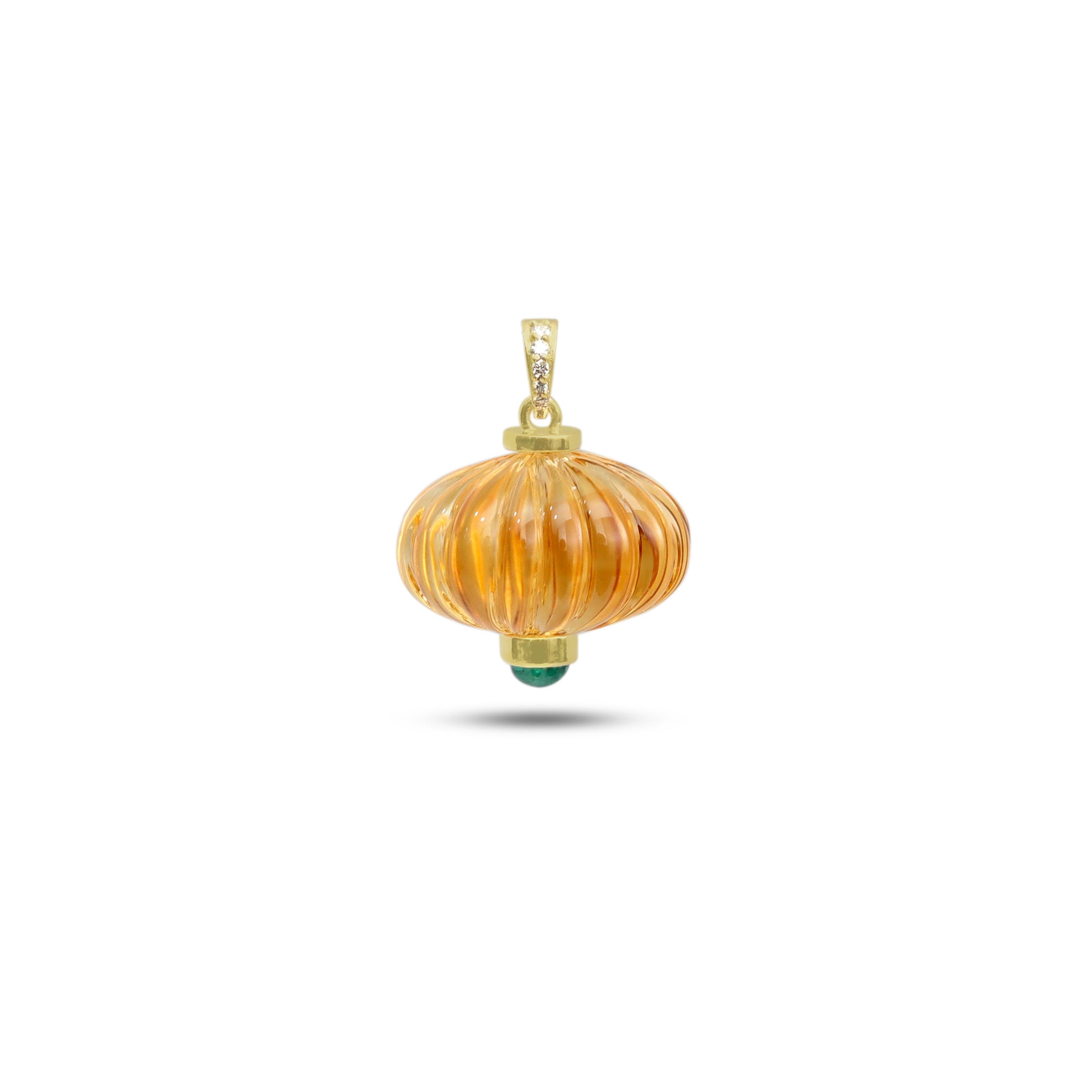 Natural Citrine and Emerald 14K gold pendant front view - NFJSD-1987