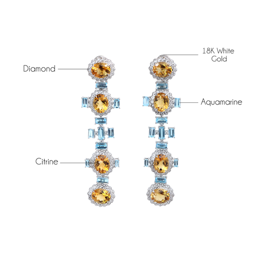 Natural Citrine and Aqua 18K gold earrings side angle - NFJSD-1825