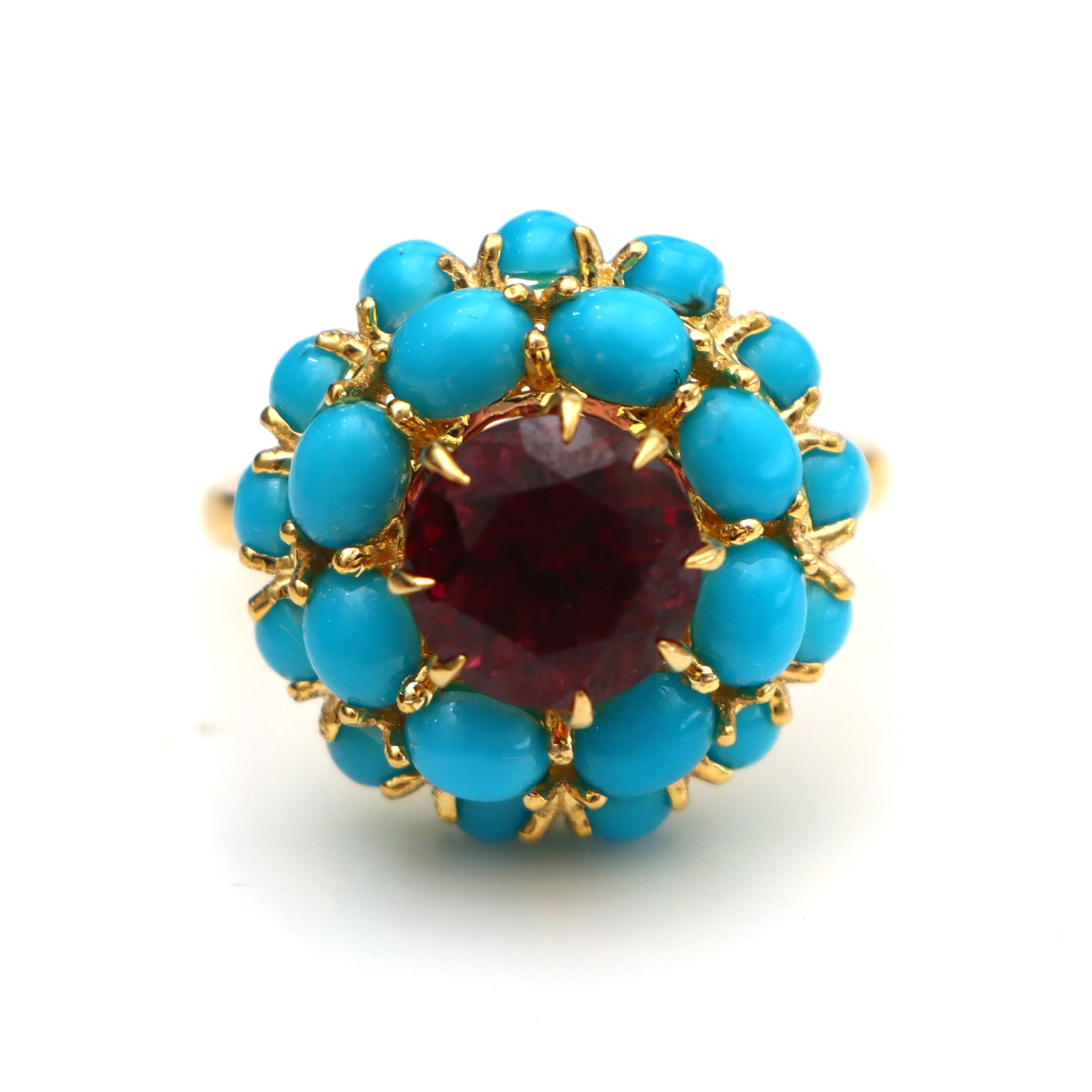 Natural Tourmaline and Turquoise 18K gold ring front view - NFJSD-1616