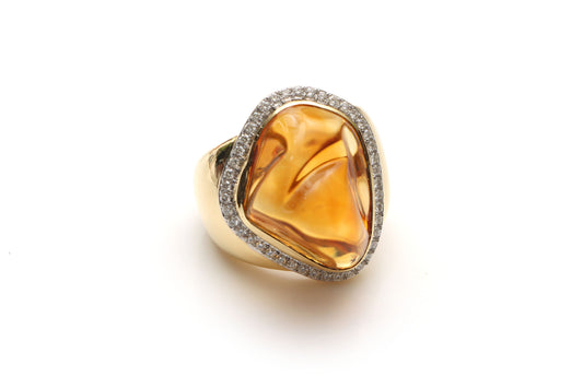 Natural Citrine Organic Tumble 14K gold ring front view - NFJSD-1158