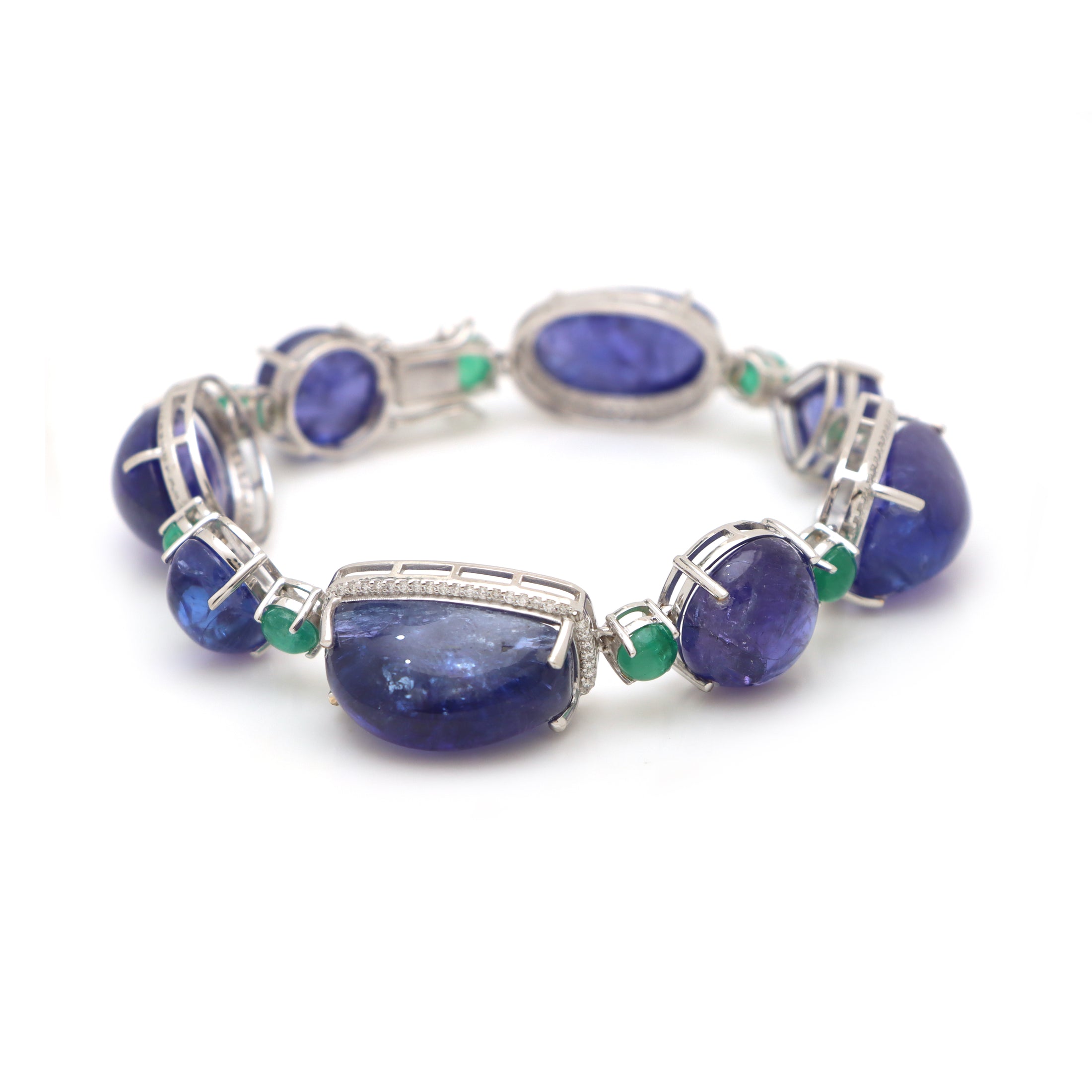 Natural Tanzanite and Emerald 18K gold bracelet top view - NFJSD-1473