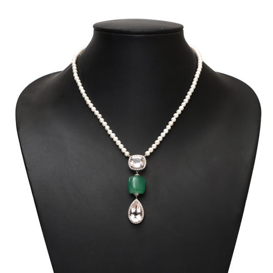 Natural White Aquamarine and Emerald 18K gold necklace front view - NFJSD-1936