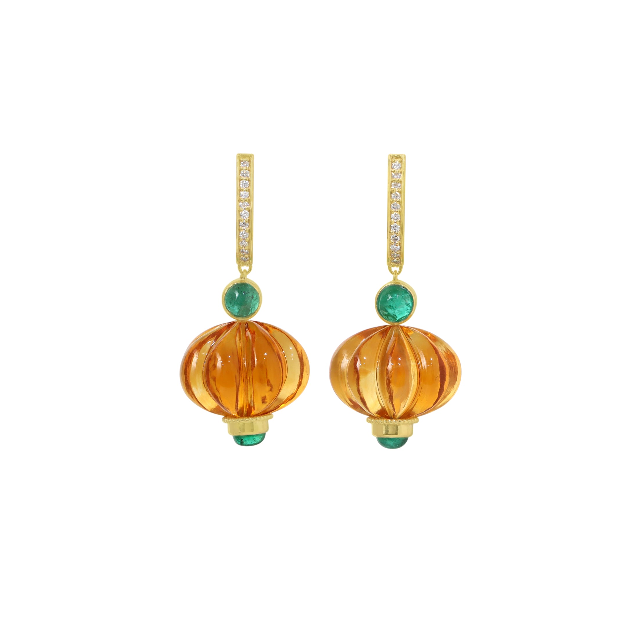 Natural Citrine and Emerald 14K gold earrings front view - NFJSD-1931