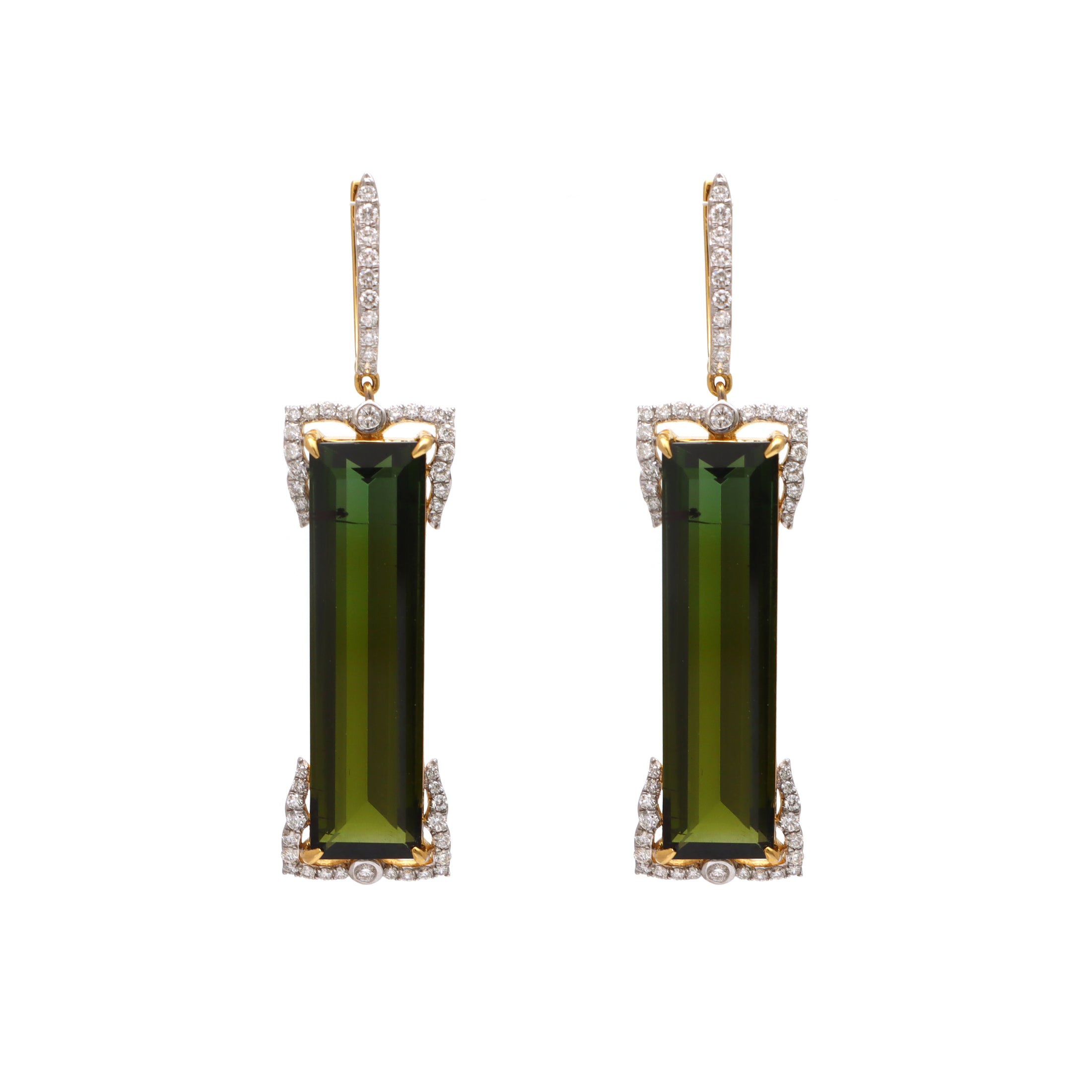 Natural Mix Tourmaline 18K gold earrings back view - NFJSD-1614
