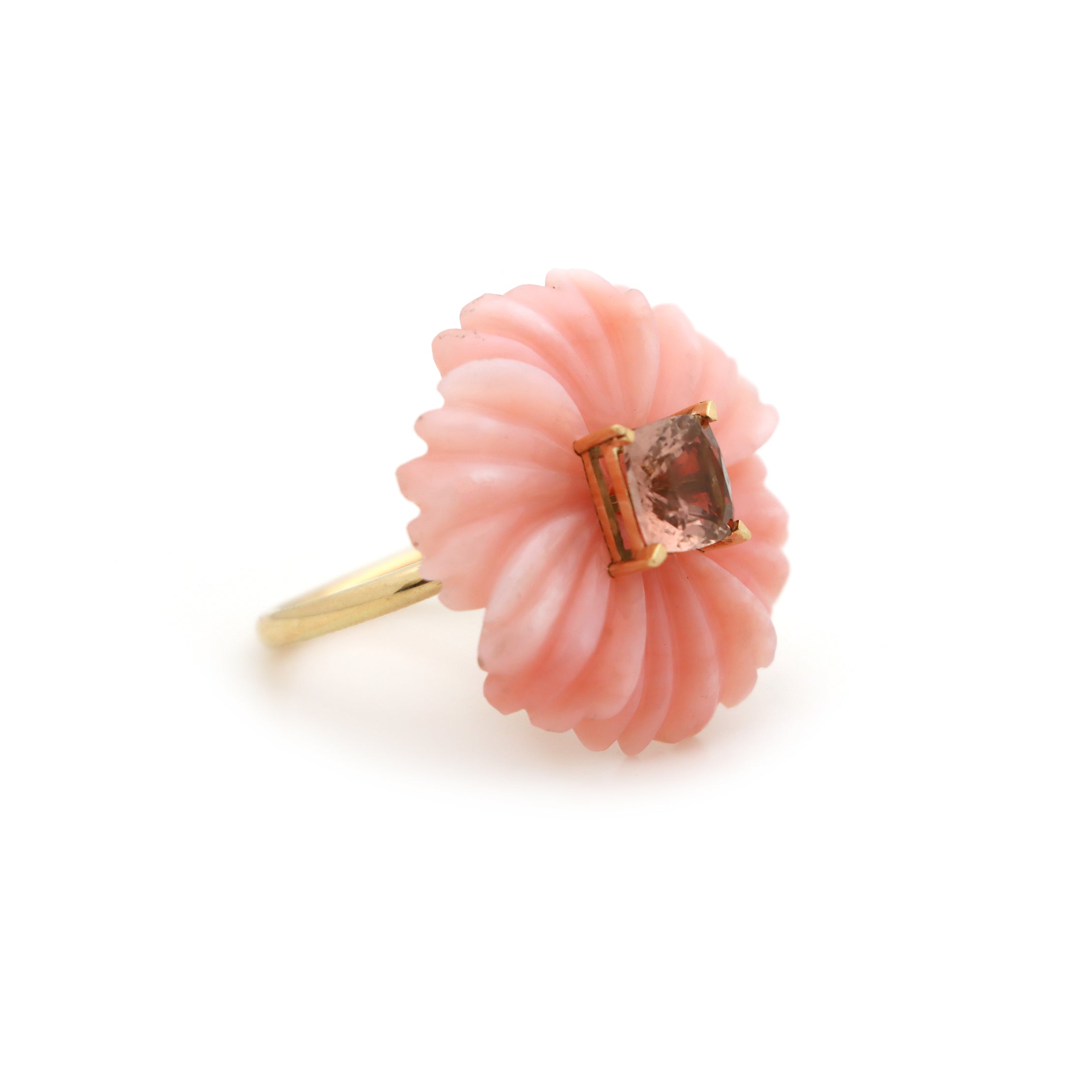 Natural Pink Opal and Pink Tourmaline 14K gold ring front view - NFJSD-1585