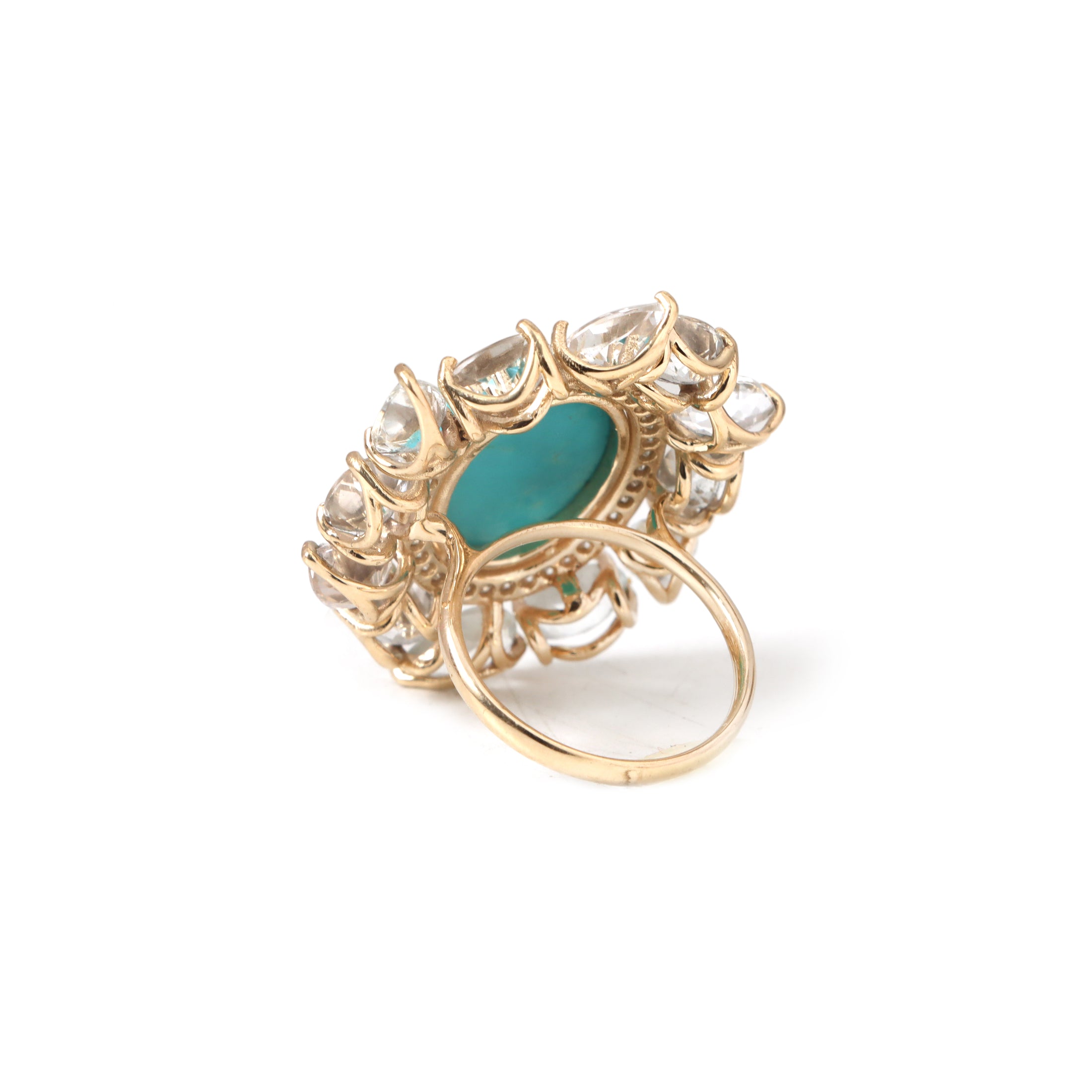 Natural Turquoise and Aquamarine 14K gold ring close-up detail - NFJSD-1907