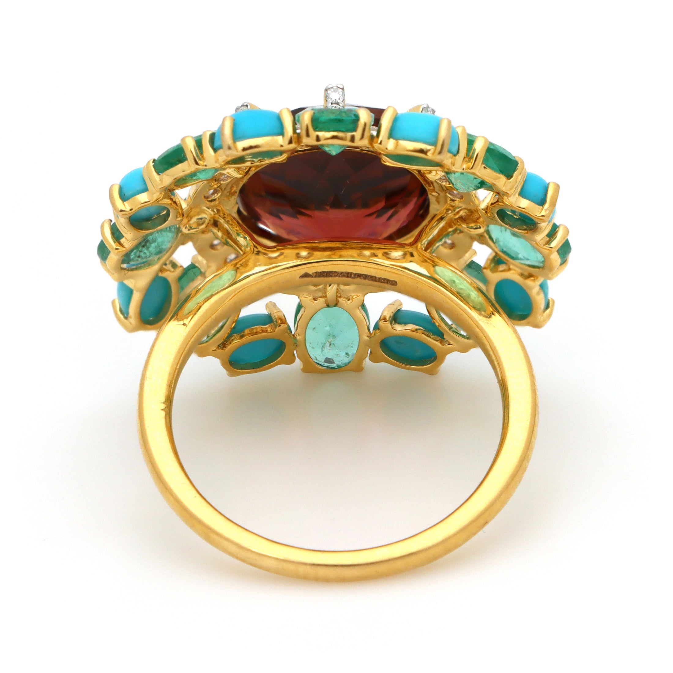 Natural Emerald and Rubylite 18K gold ring side angle - NFJSD-1654