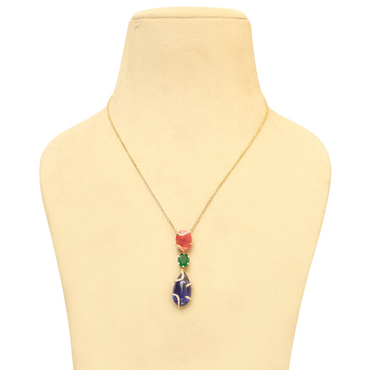 Natural Emerald and Tourmaline 18K gold necklace front view - NFJSD-1950