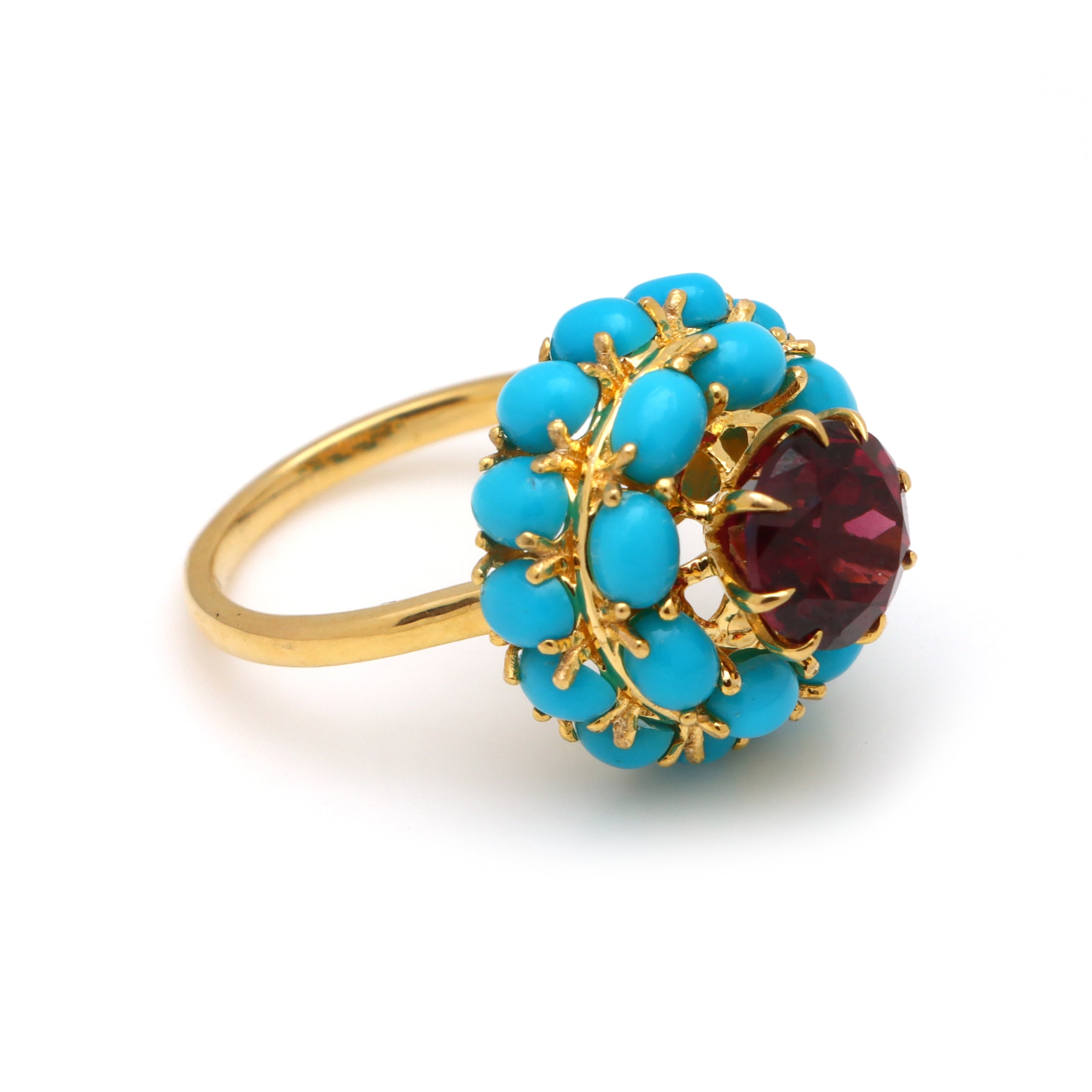 Natural Tourmaline and Turquoise 18K gold ring back view - NFJSD-1616