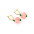 Load image into Gallery viewer, Natural Pink Opal and Emerald 18K gold earrings top view - NFJSD-1781
