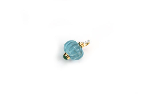 Natural Aqua and Emerald 18K gold pendant front view - NFJSD-1779