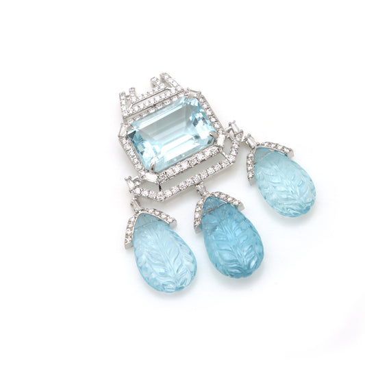 Natural Aqua 18K gold pendant front view - NFJSD-1660