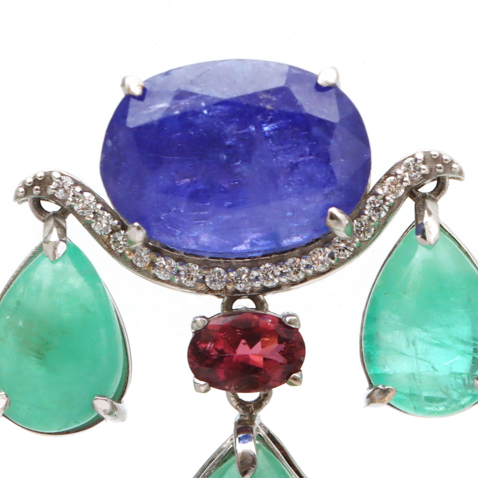 Natural Tanzanite Oval and Emerald 18K gold earrings top view - NFJSD-1637