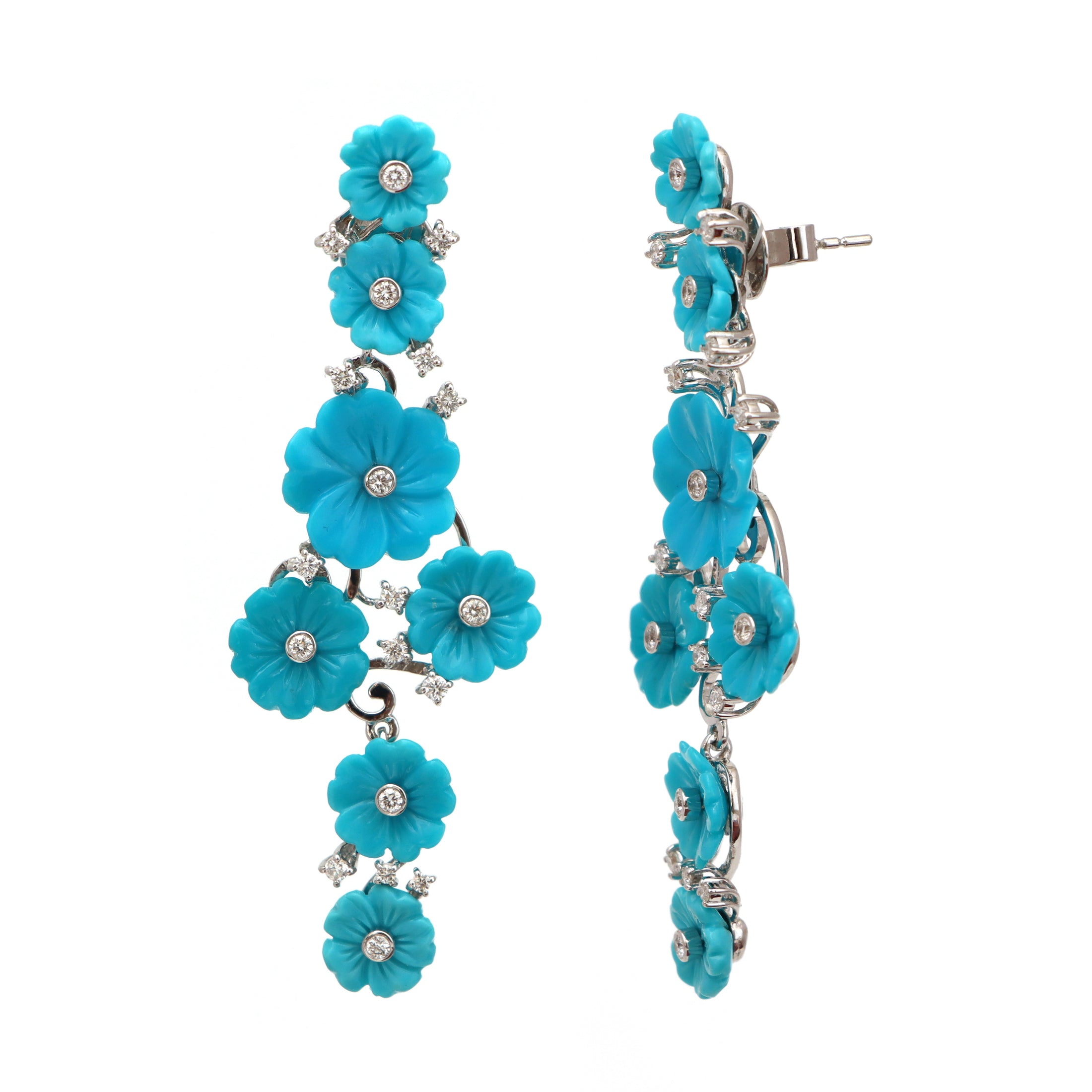 Natural Turquoise 18K gold earrings close-up detail - NFJSD-1603