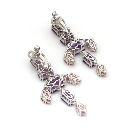 Natural Amethyst and Tourmaline 18K gold earrings side angle - NFJSD-1689