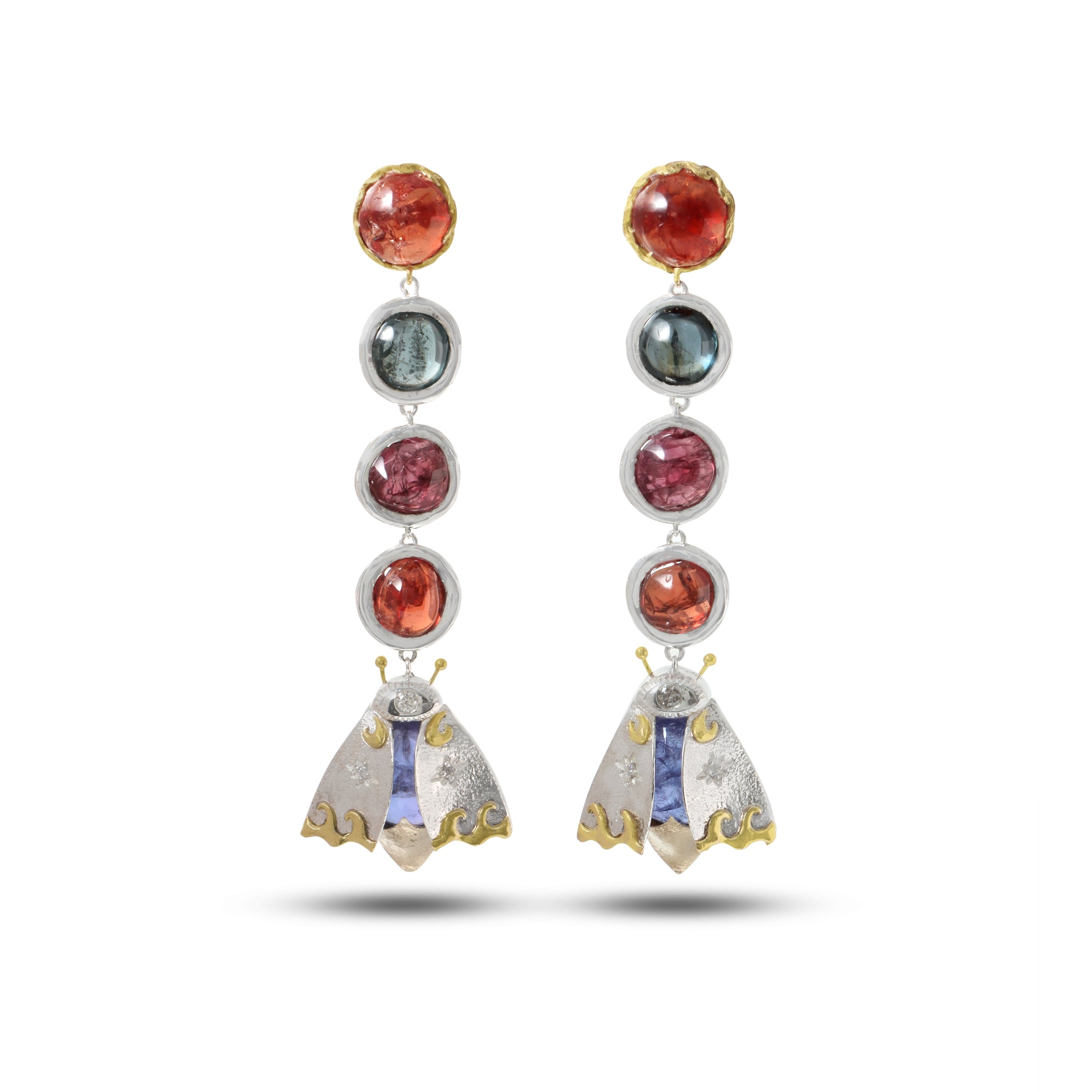 Natural Spinel and Tanzanite 14K gold earrings front view - NFJSD-1901