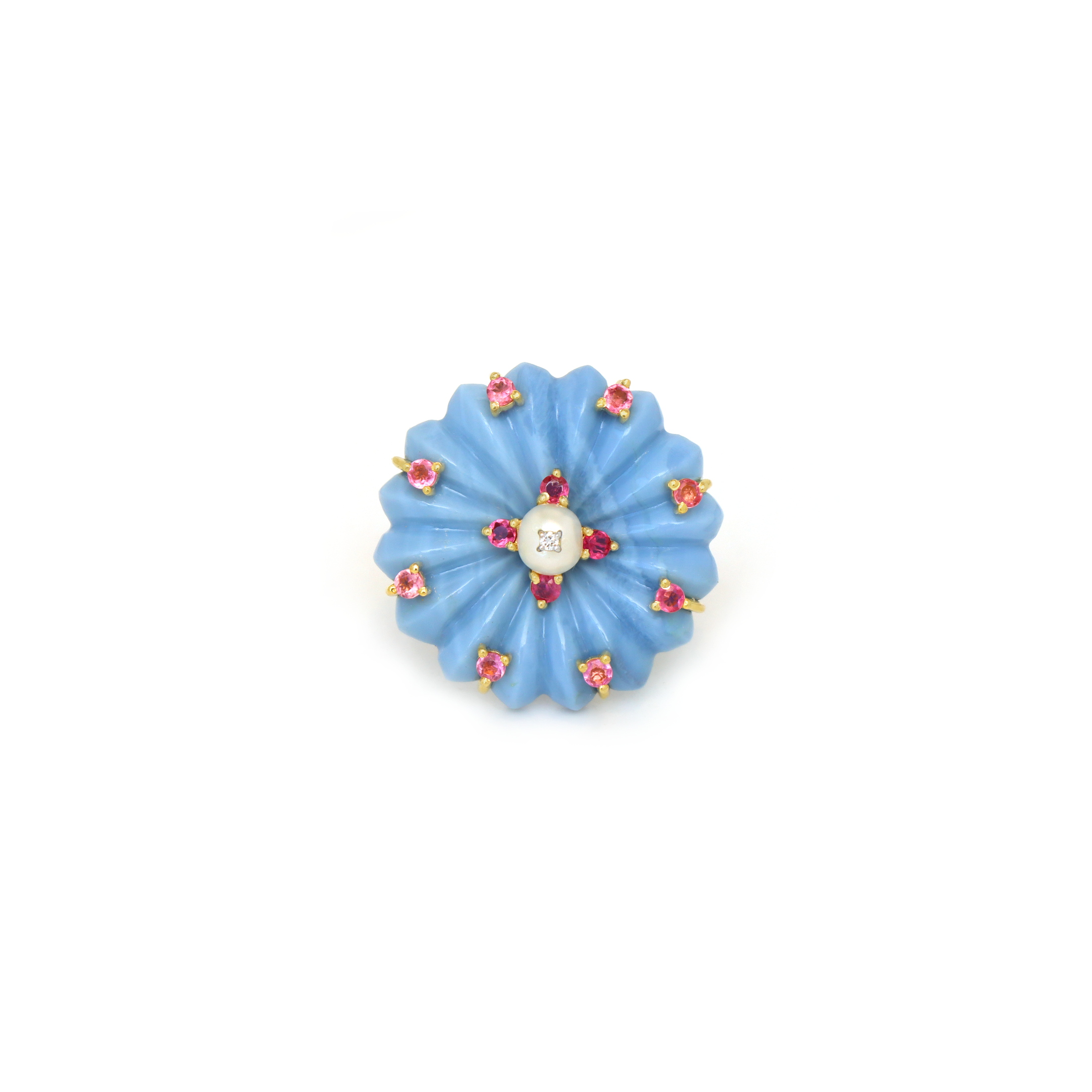 Natural Blue Opal and Pearl 14K gold ring back view - NFJSD-1804