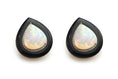Load image into Gallery viewer, Natural Black Onyx Frame Pear and Ethiopian Opal Pear Cabs 14K gold earrings front view - NFJSD-1308
