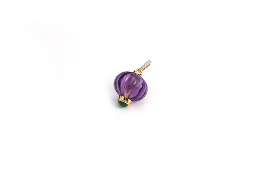 Natural Amethyst and Emerald 18K gold pendant front view - NFJSD-1784